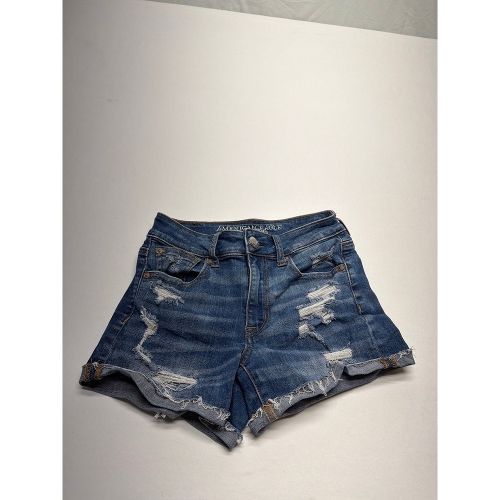 American Eagle Outfitters Distressed Denim Shorts Blue Super Stretch Size 0